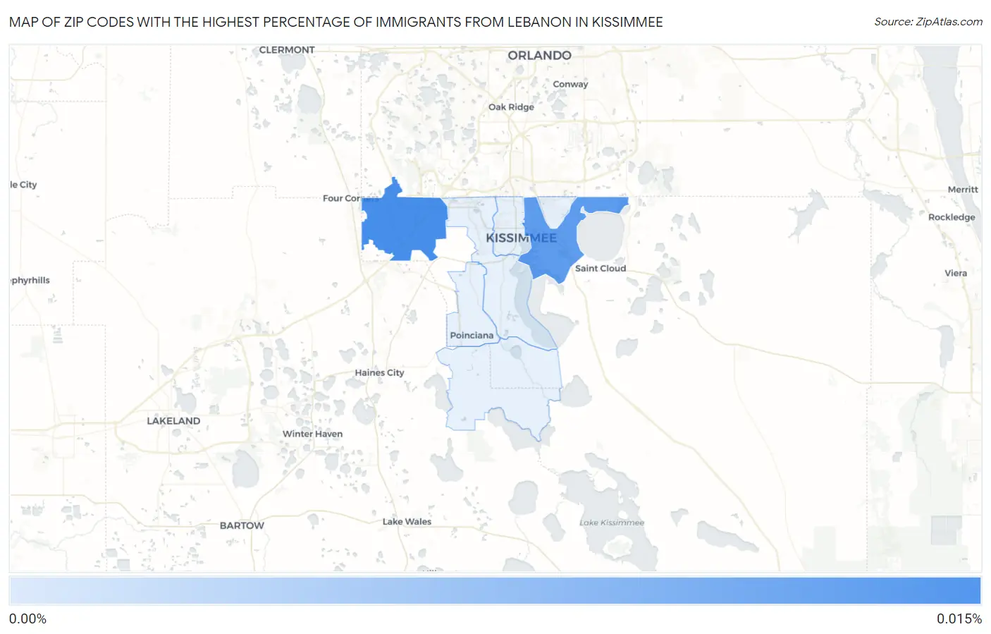 Zip Codes with the Highest Percentage of Immigrants from Lebanon in Kissimmee Map