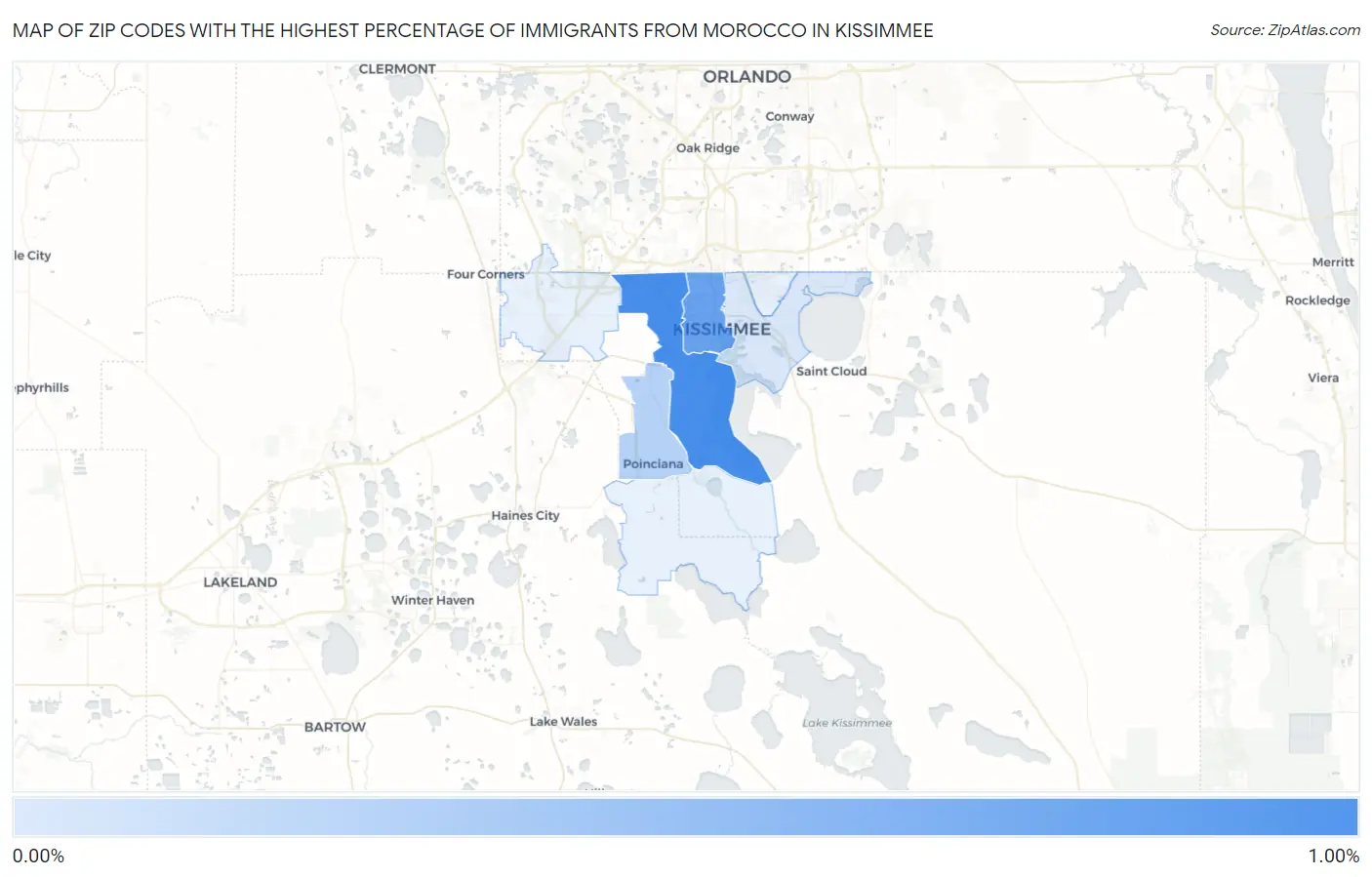Zip Codes with the Highest Percentage of Immigrants from Morocco in Kissimmee Map