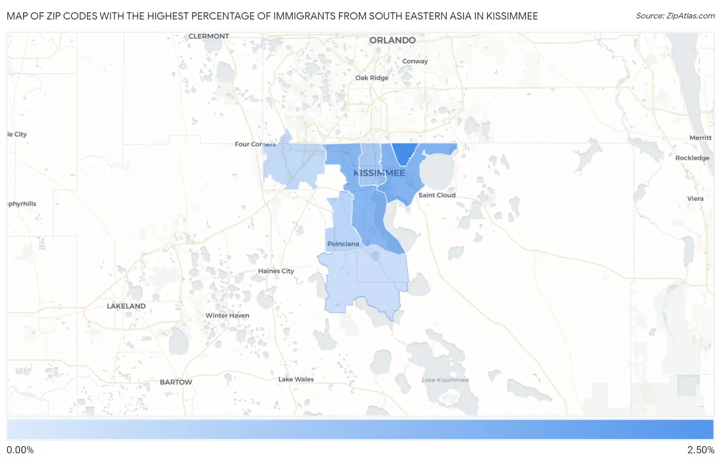 Zip Codes with the Highest Percentage of Immigrants from South Eastern Asia in Kissimmee Map