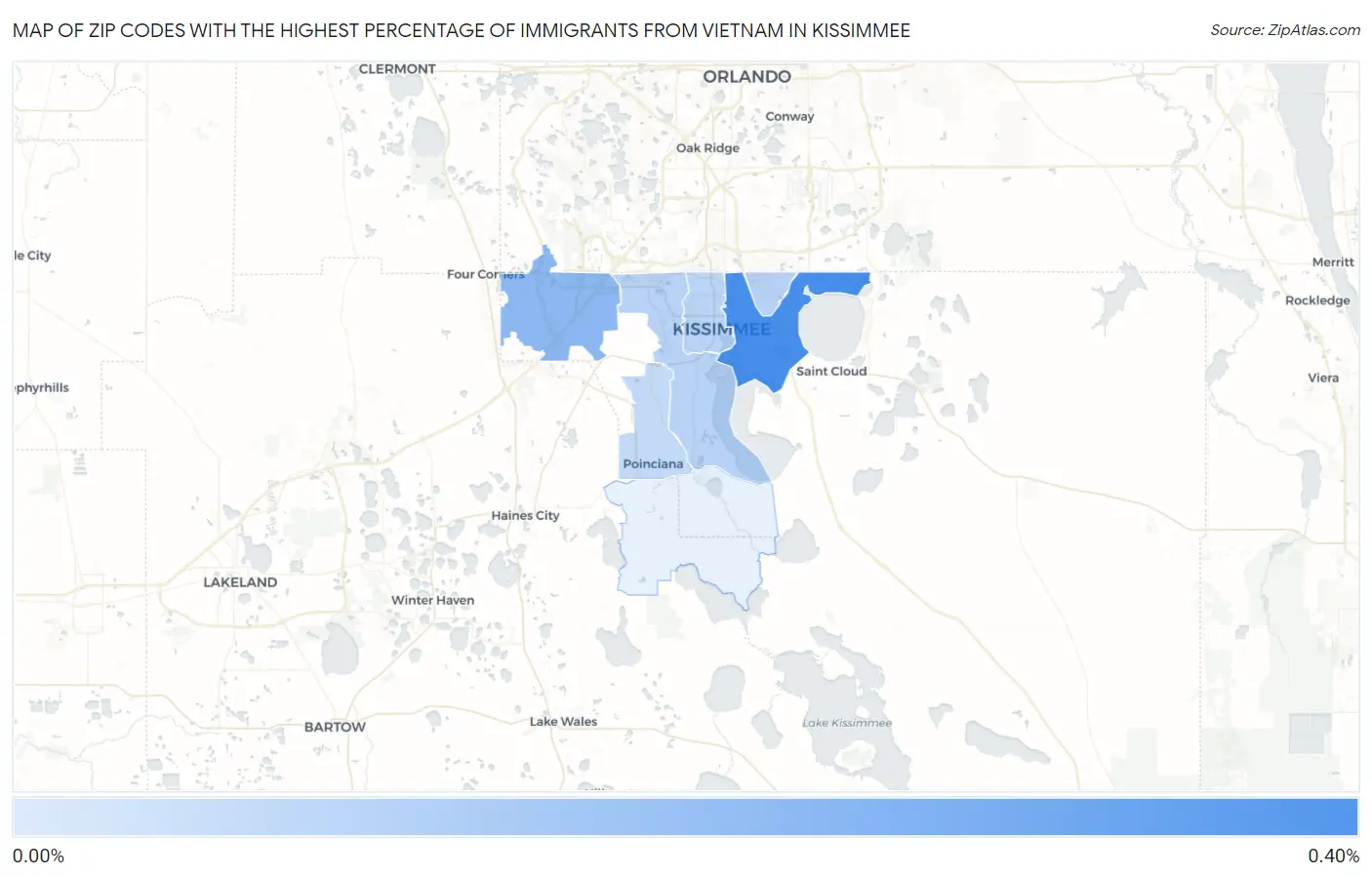 Zip Codes with the Highest Percentage of Immigrants from Vietnam in Kissimmee Map