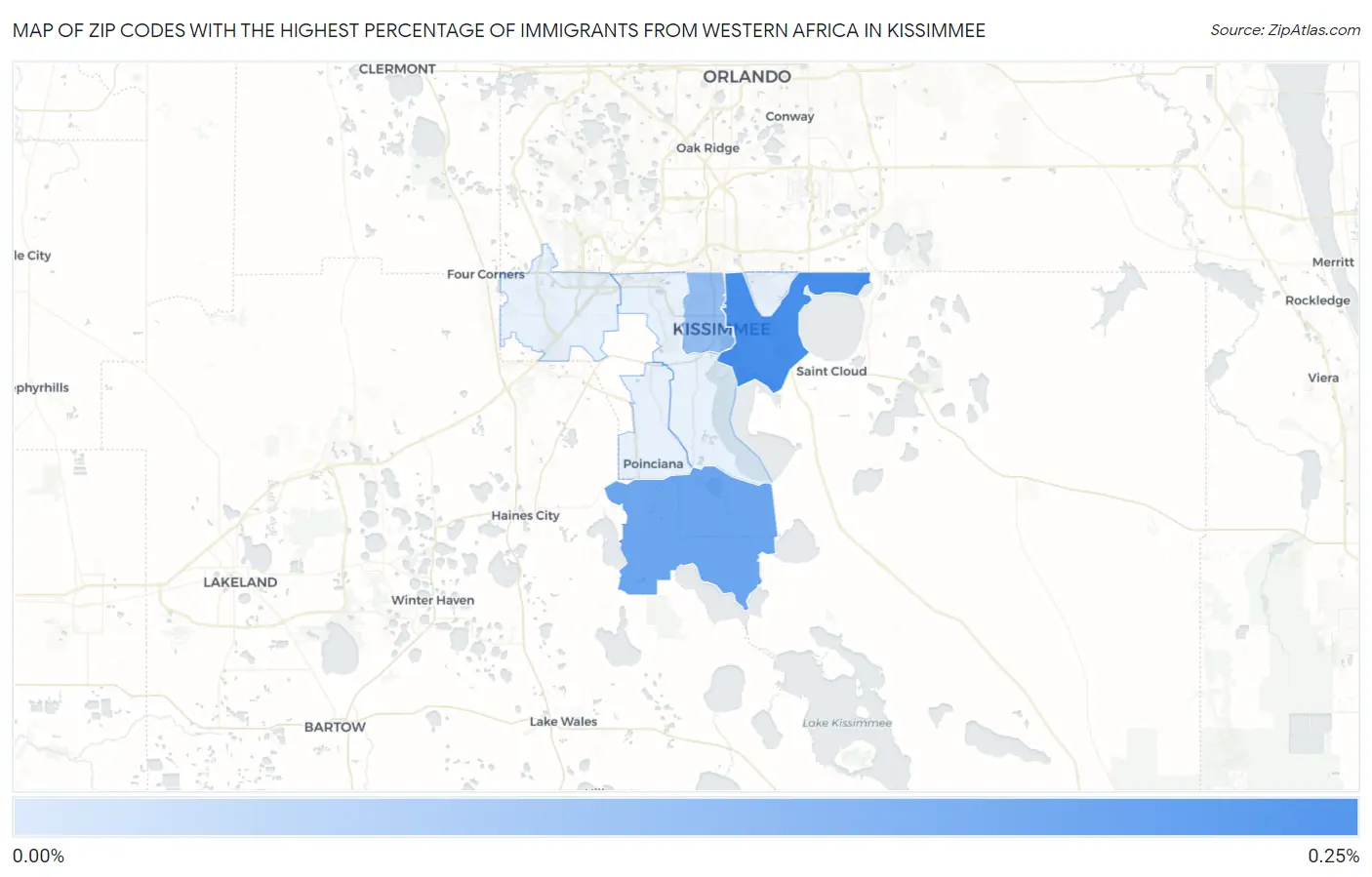 Zip Codes with the Highest Percentage of Immigrants from Western Africa in Kissimmee Map