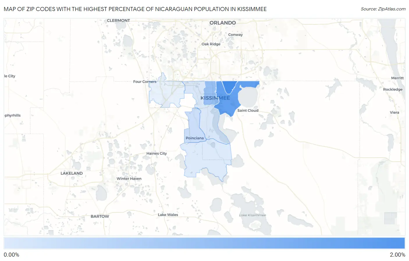 Zip Codes with the Highest Percentage of Nicaraguan Population in Kissimmee Map