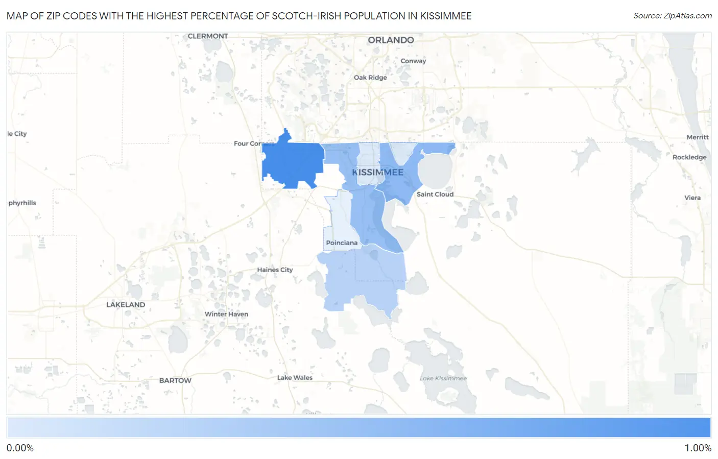 Zip Codes with the Highest Percentage of Scotch-Irish Population in Kissimmee Map