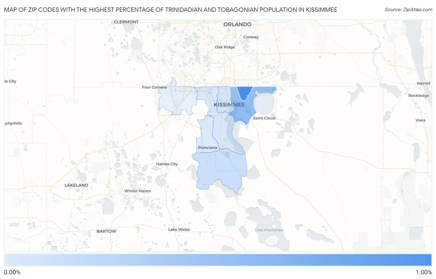 Zip Codes with the Highest Percentage of Trinidadian and Tobagonian Population in Kissimmee Map