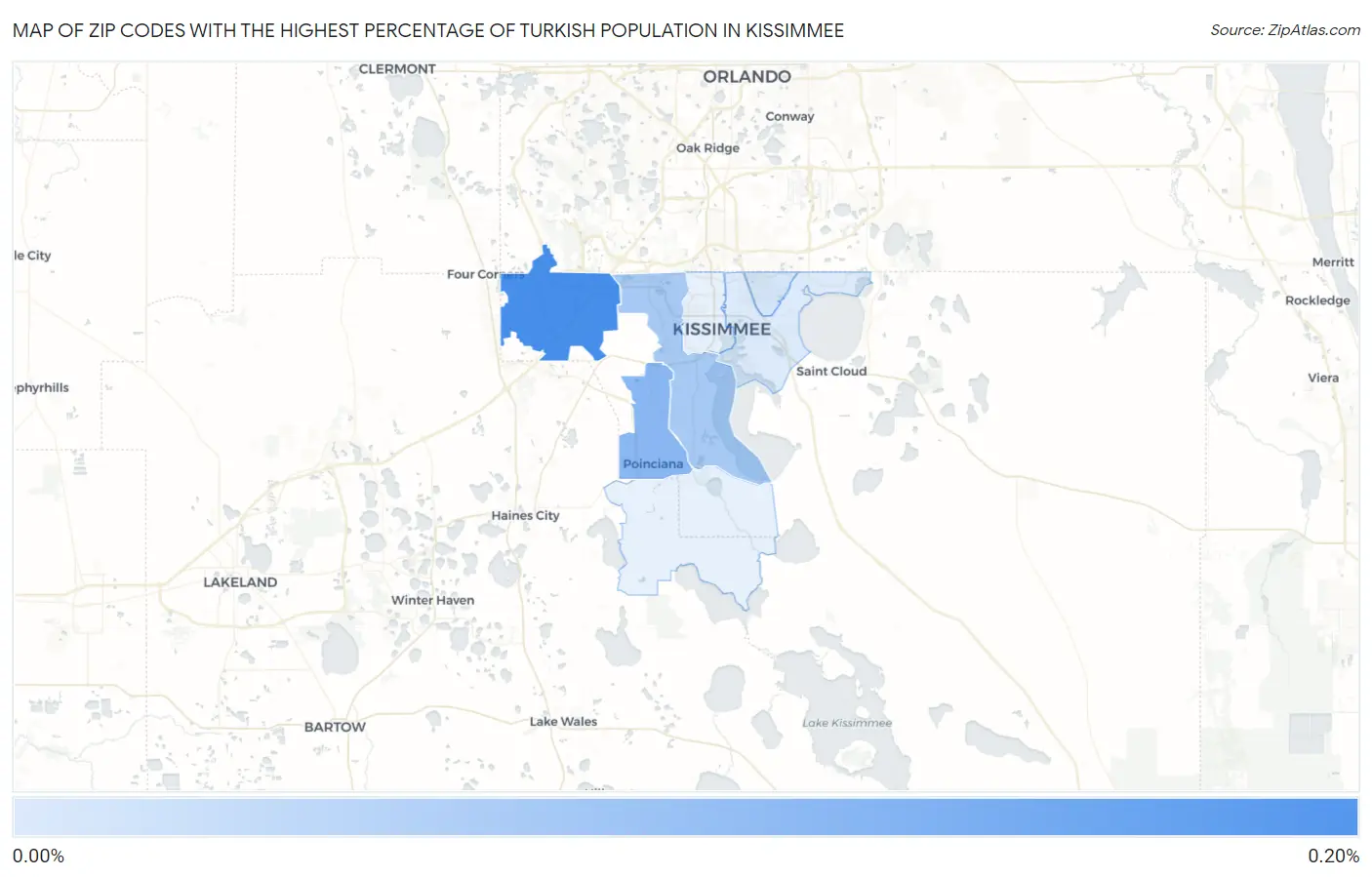 Zip Codes with the Highest Percentage of Turkish Population in Kissimmee Map