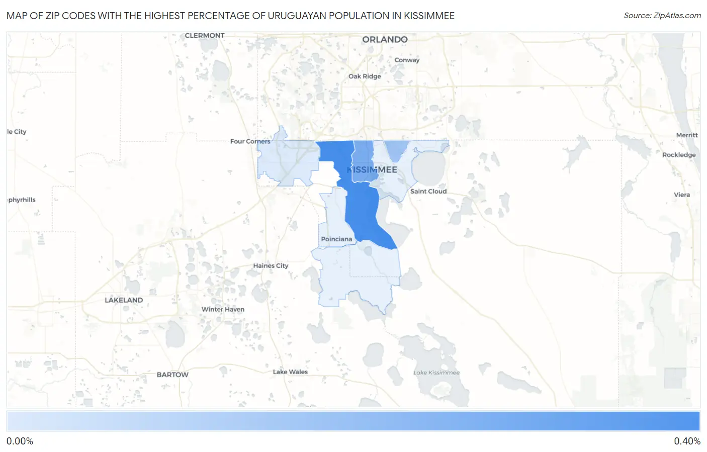 Zip Codes with the Highest Percentage of Uruguayan Population in Kissimmee Map