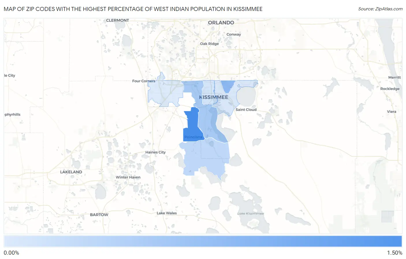 Zip Codes with the Highest Percentage of West Indian Population in Kissimmee Map
