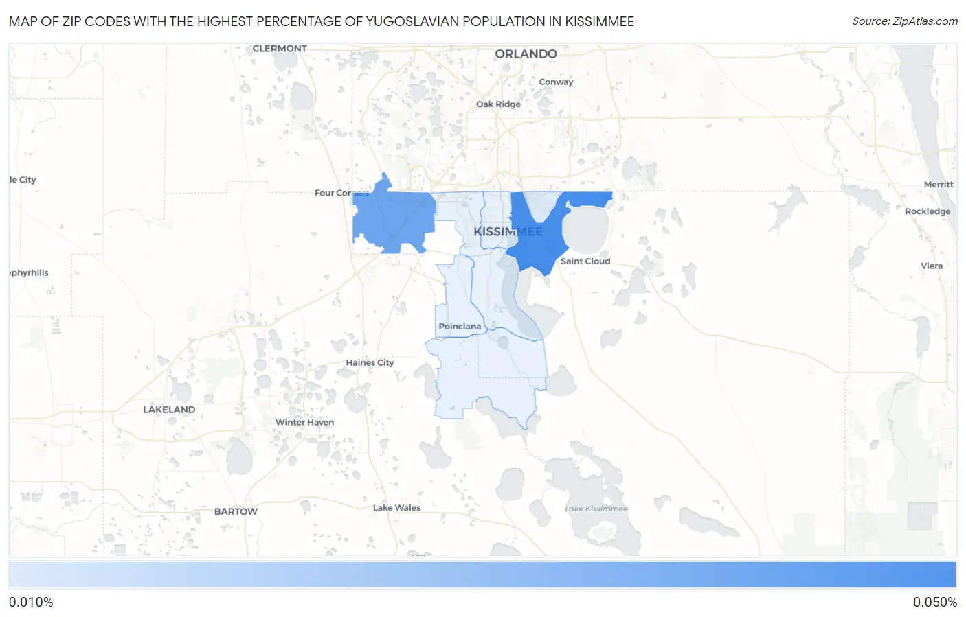 Zip Codes with the Highest Percentage of Yugoslavian Population in Kissimmee Map