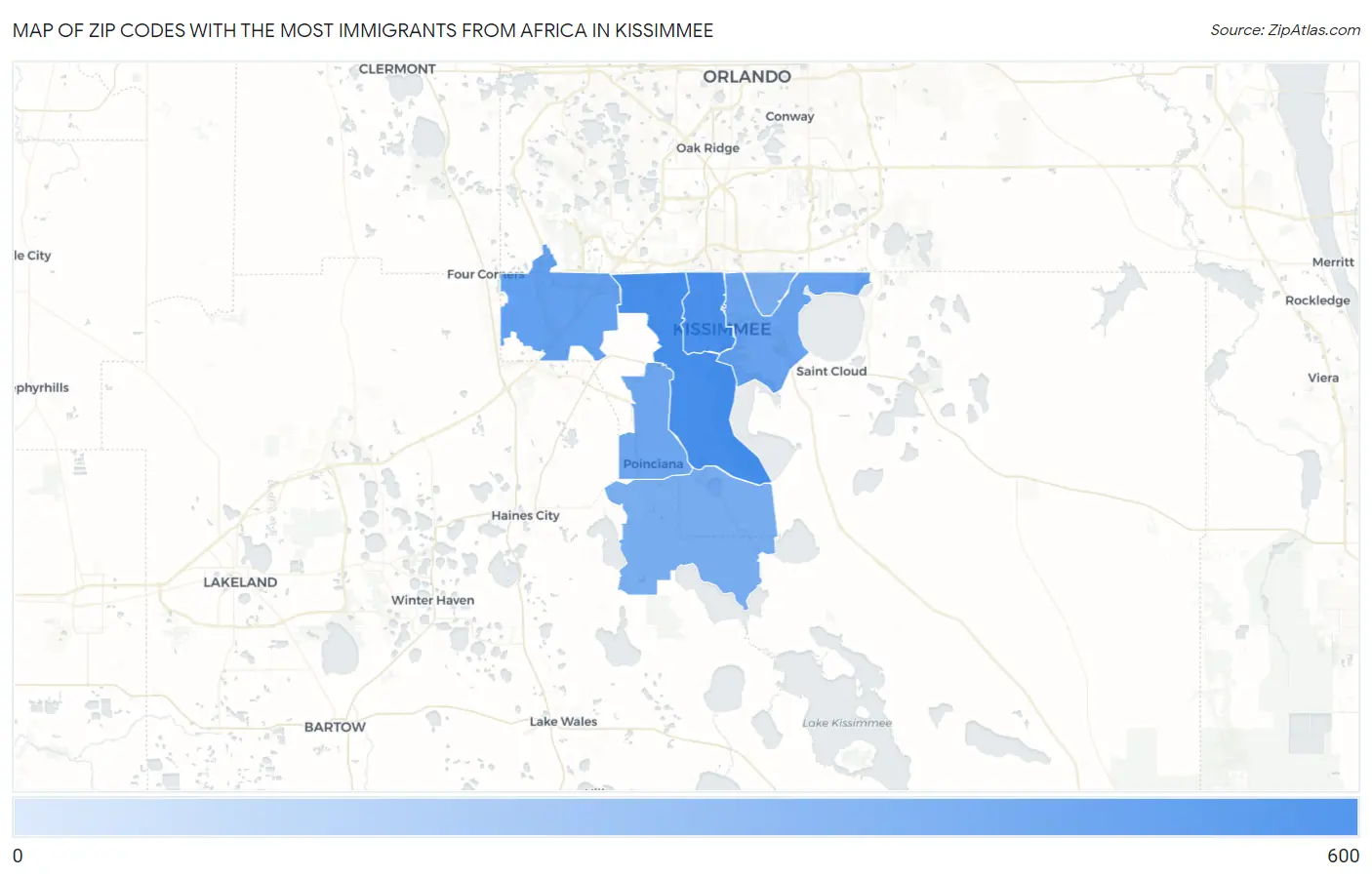 Zip Codes with the Most Immigrants from Africa in Kissimmee Map