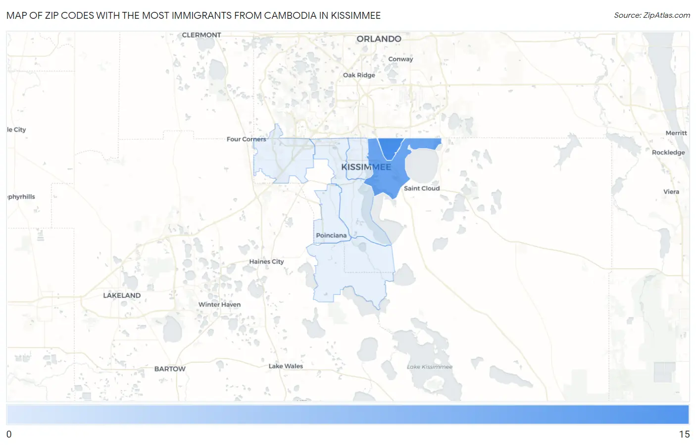 Zip Codes with the Most Immigrants from Cambodia in Kissimmee Map