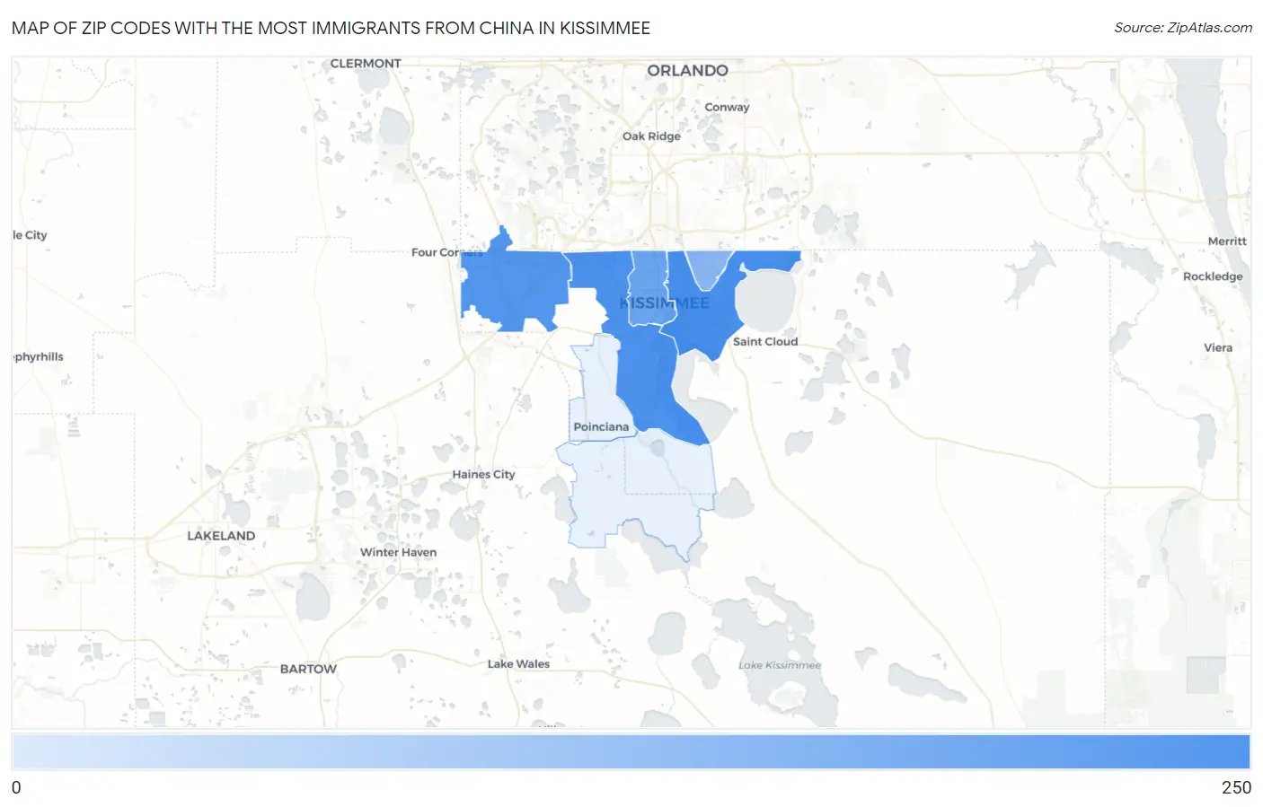 Zip Codes with the Most Immigrants from China in Kissimmee Map