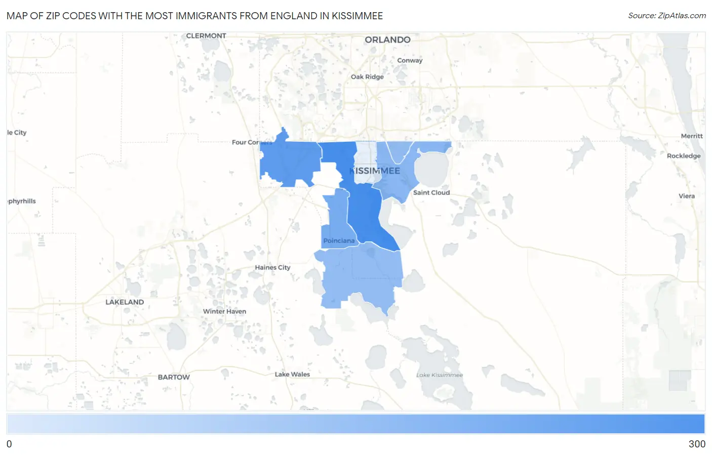 Zip Codes with the Most Immigrants from England in Kissimmee Map