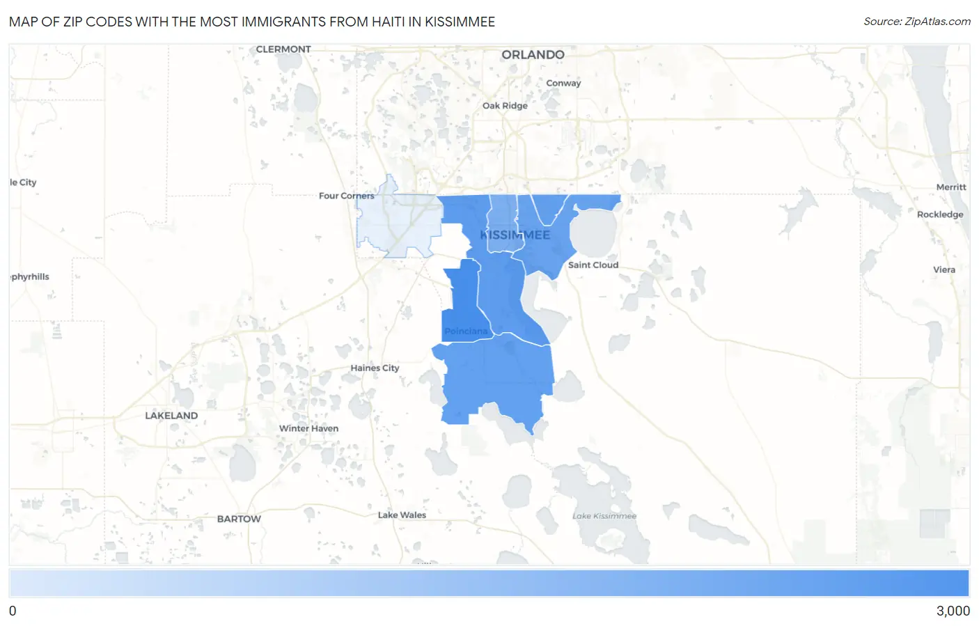Zip Codes with the Most Immigrants from Haiti in Kissimmee Map