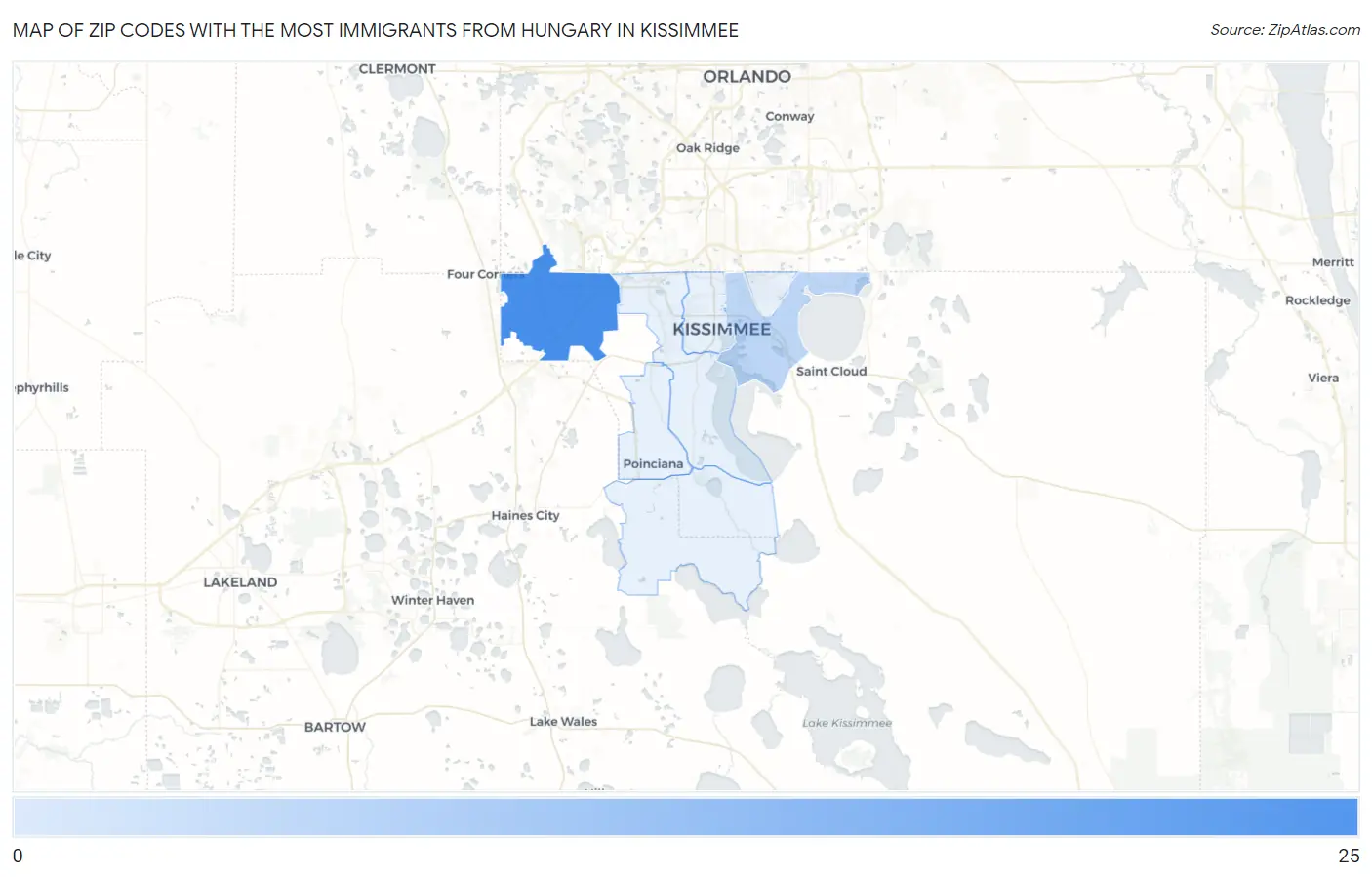 Zip Codes with the Most Immigrants from Hungary in Kissimmee Map