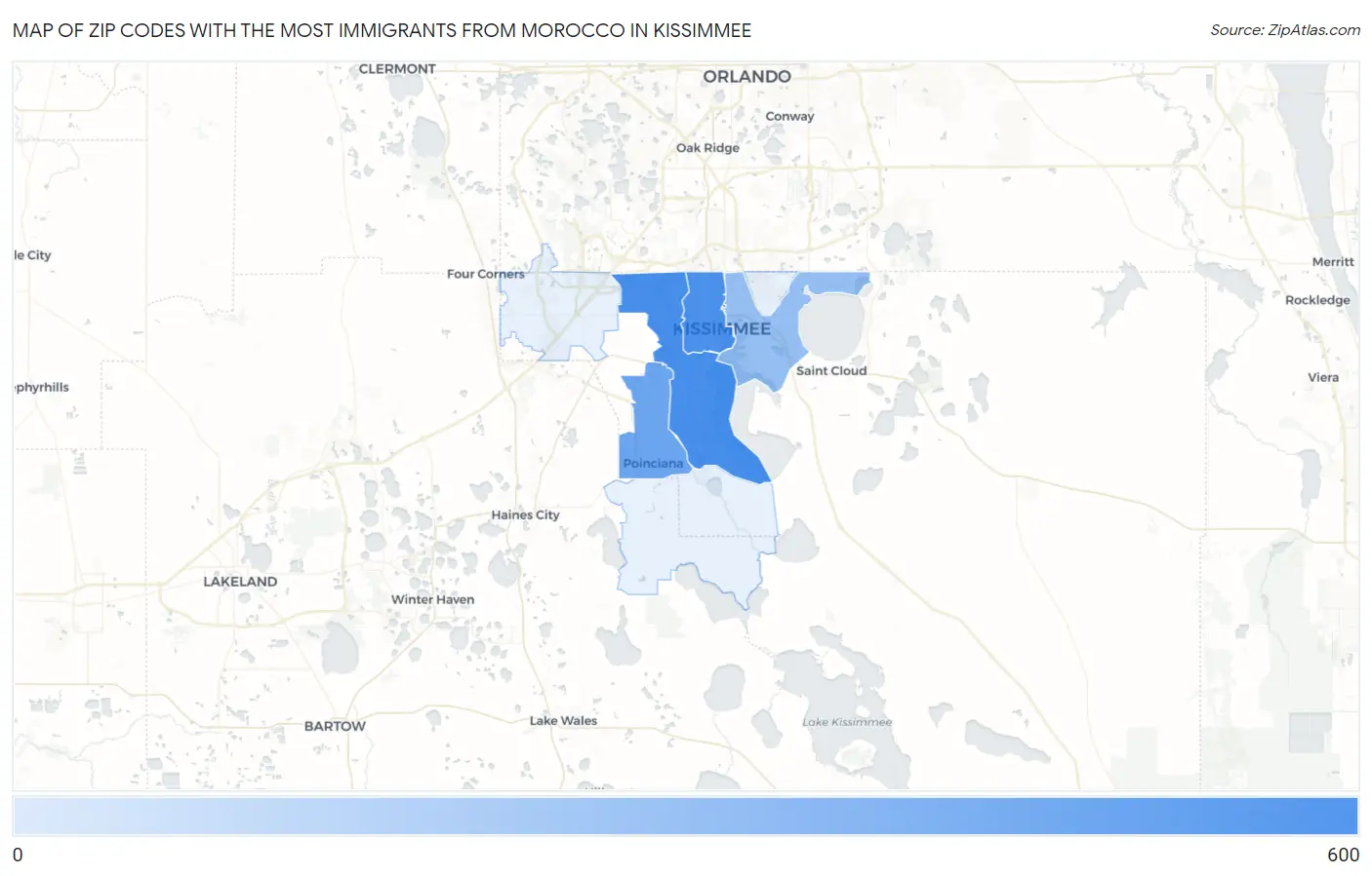 Zip Codes with the Most Immigrants from Morocco in Kissimmee Map