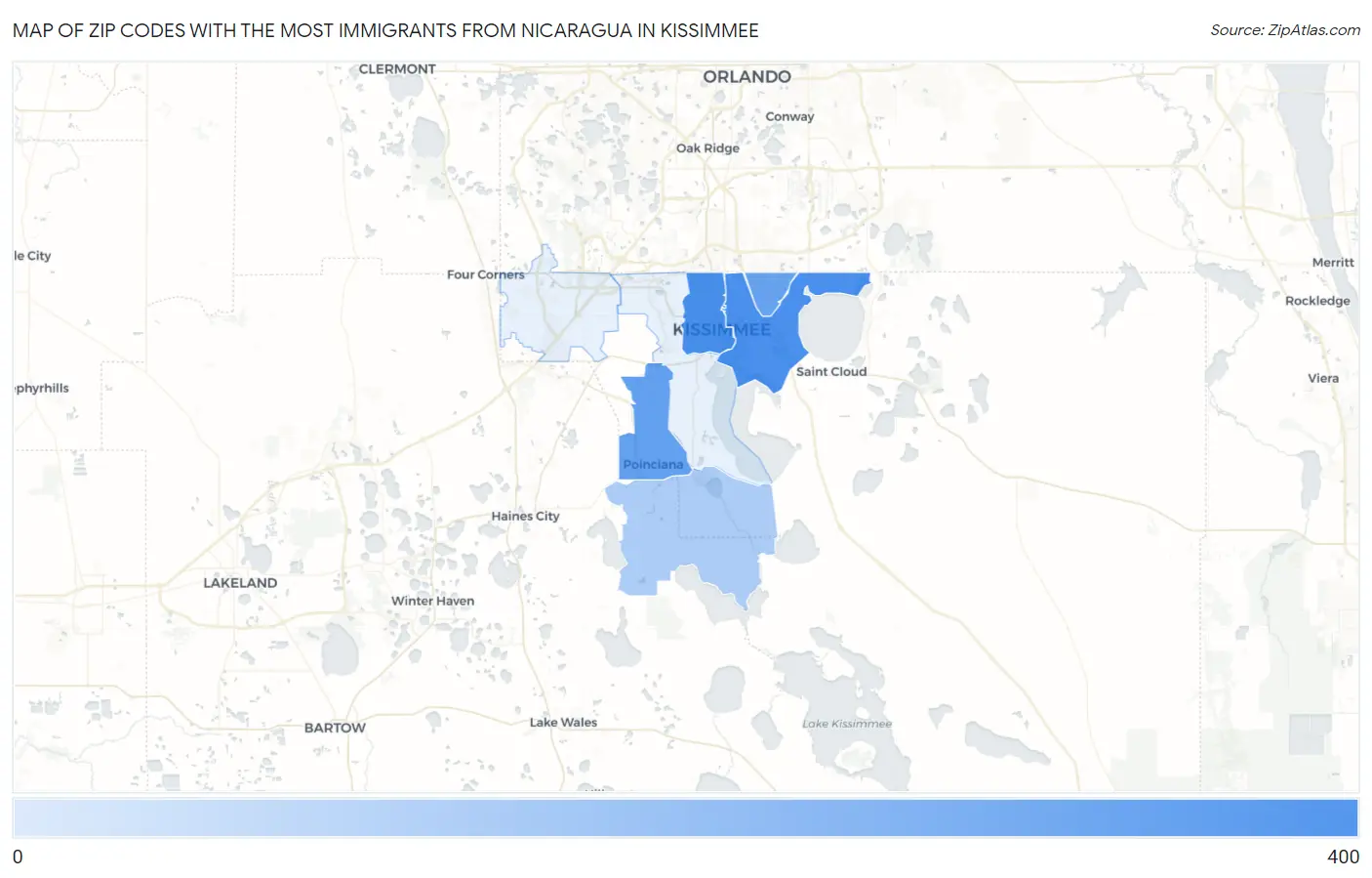 Zip Codes with the Most Immigrants from Nicaragua in Kissimmee Map