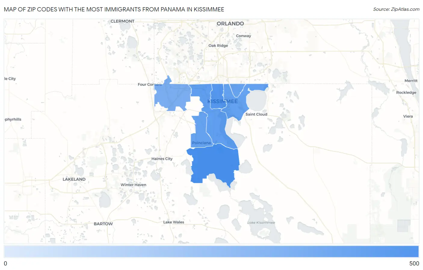 Zip Codes with the Most Immigrants from Panama in Kissimmee Map