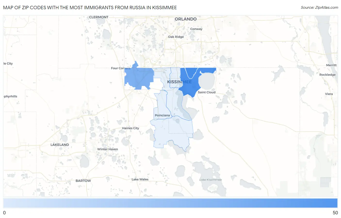Zip Codes with the Most Immigrants from Russia in Kissimmee Map