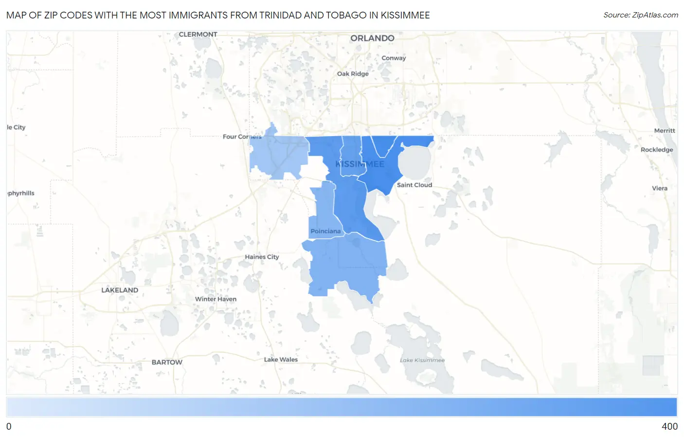 Zip Codes with the Most Immigrants from Trinidad and Tobago in Kissimmee Map