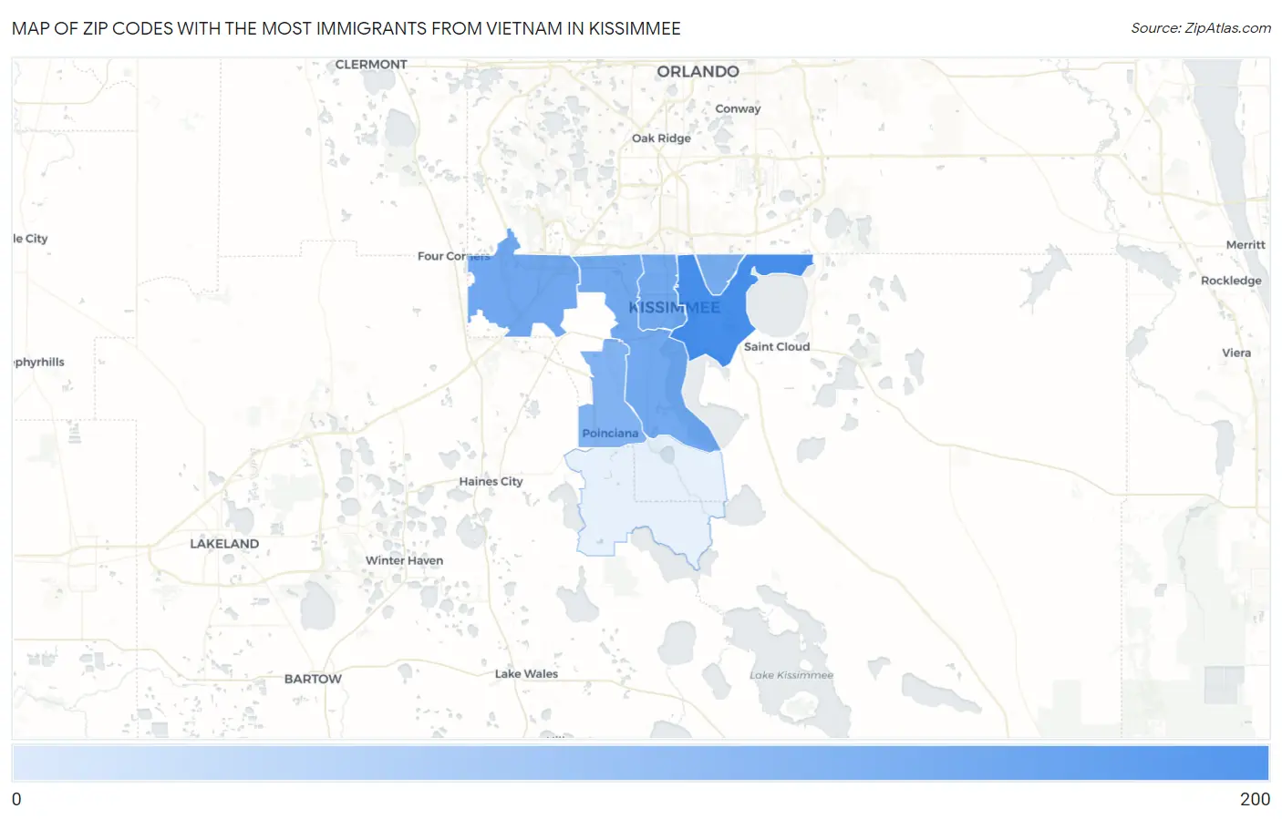 Zip Codes with the Most Immigrants from Vietnam in Kissimmee Map