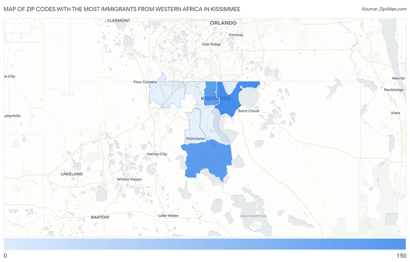 Zip Codes with the Most Immigrants from Western Africa in Kissimmee Map