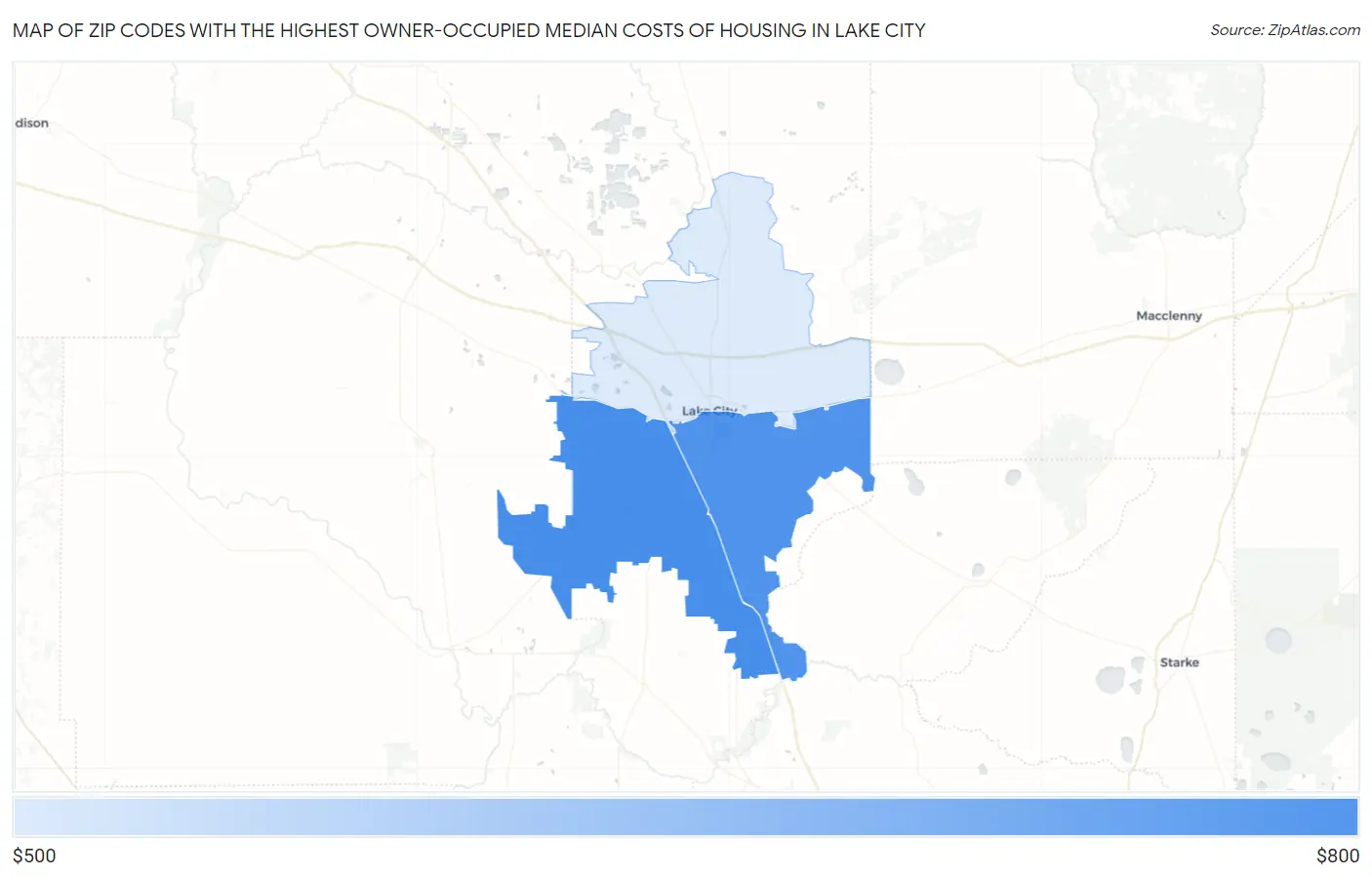 Zip Codes with the Highest Owner-Occupied Median Costs of Housing in Lake City Map