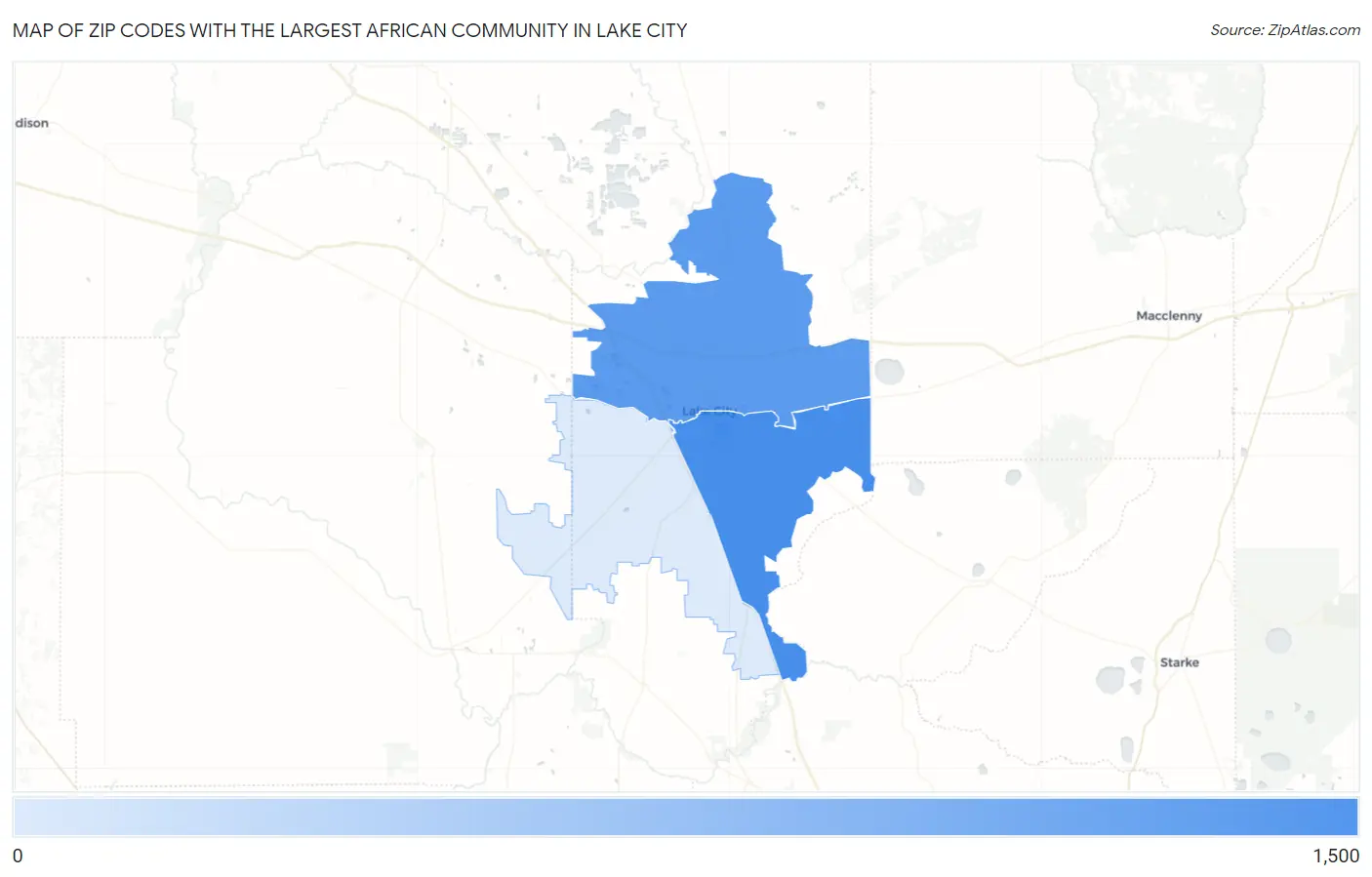 Zip Codes with the Largest African Community in Lake City Map