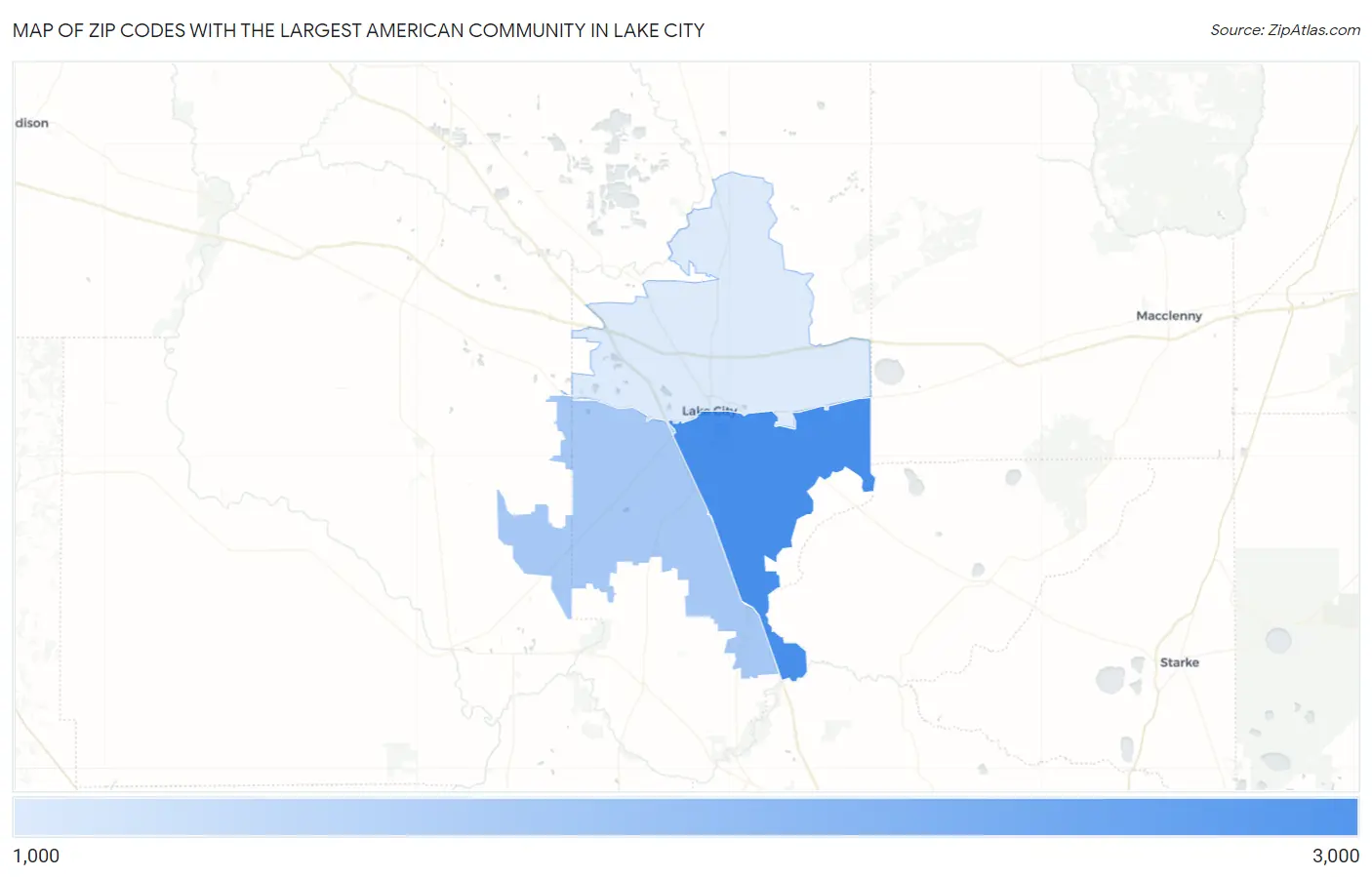 Zip Codes with the Largest American Community in Lake City Map