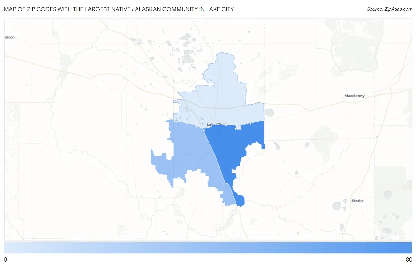 Zip Codes with the Largest Native / Alaskan Community in Lake City Map