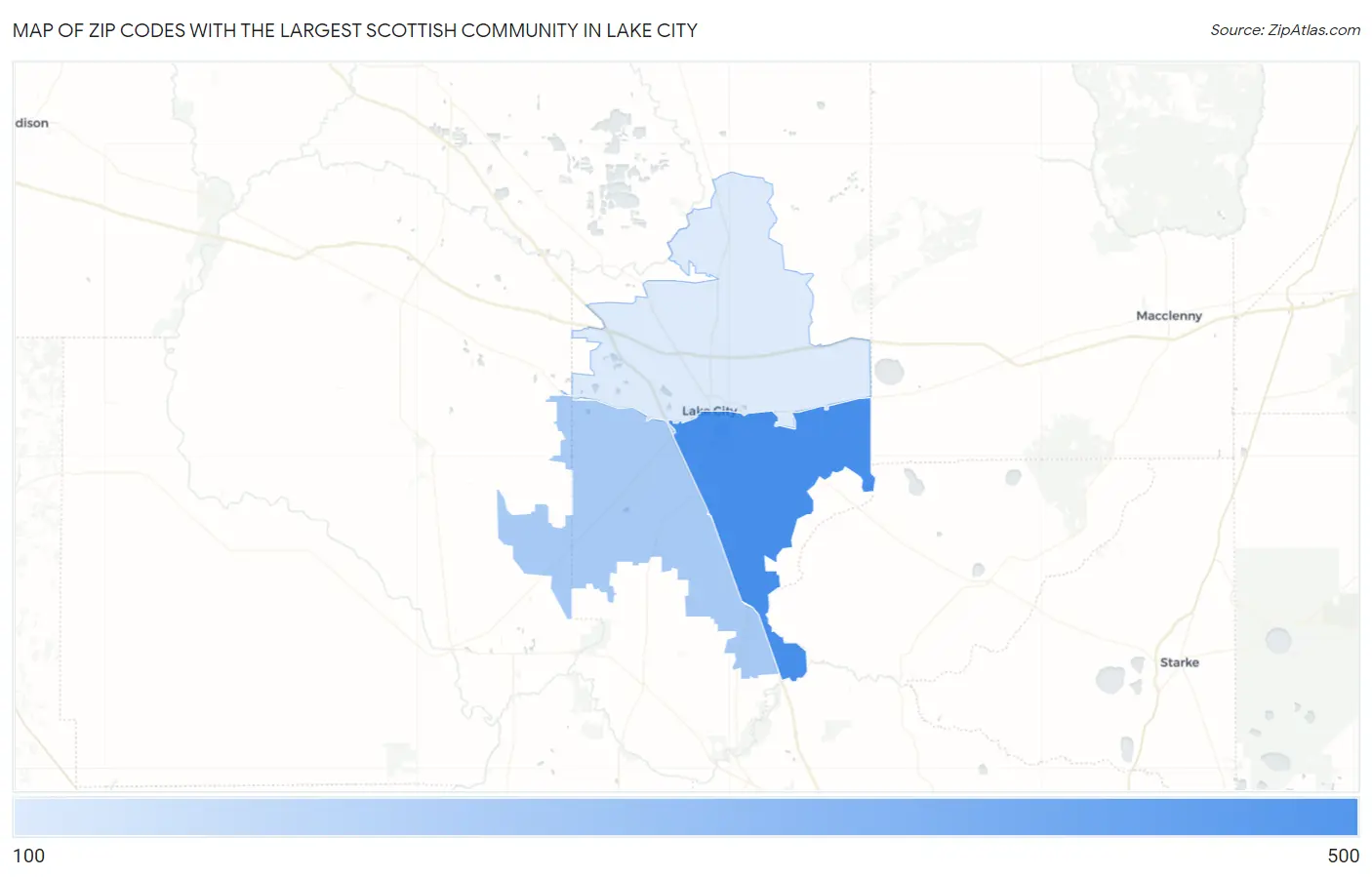 Zip Codes with the Largest Scottish Community in Lake City Map