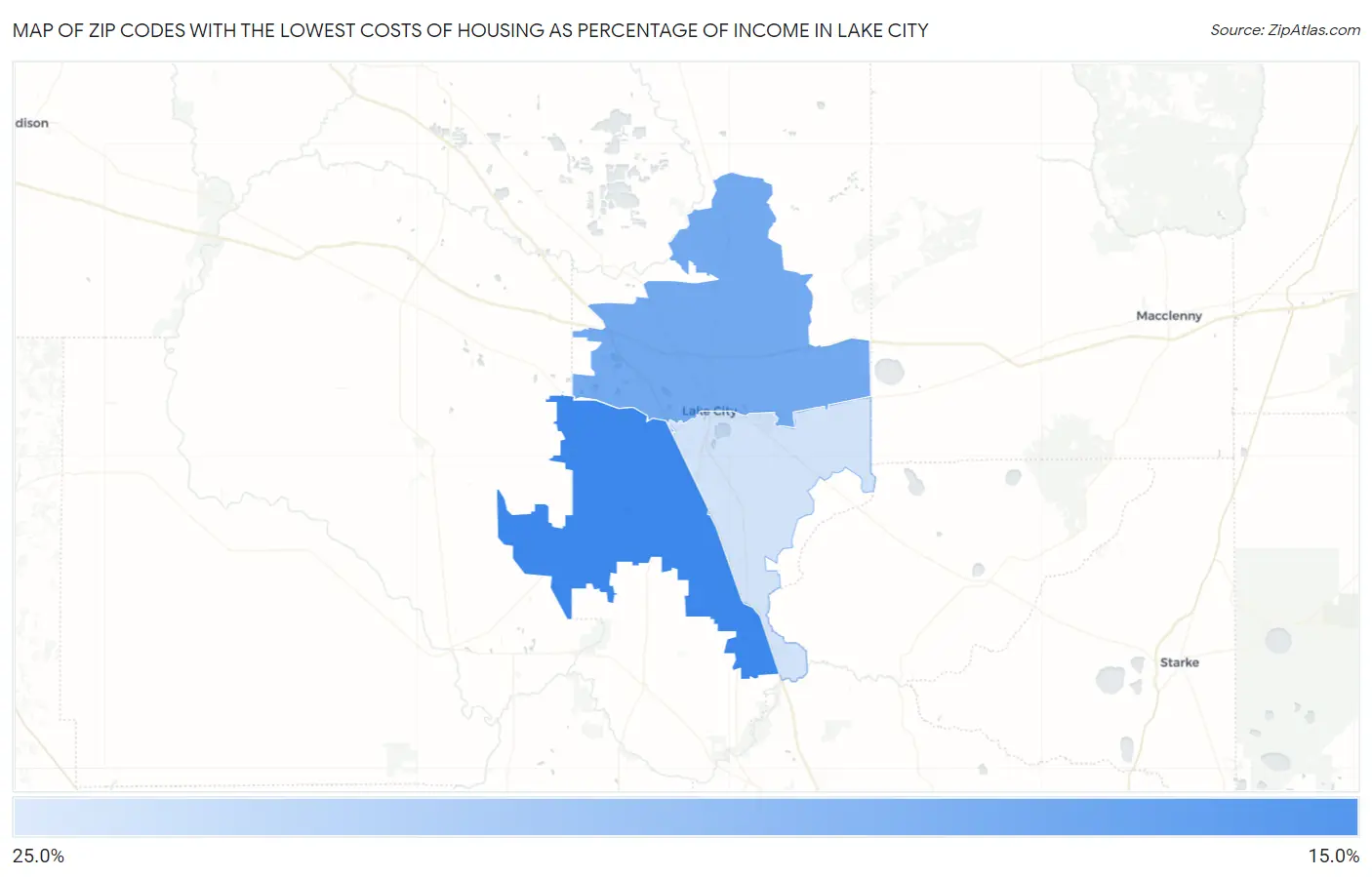 Zip Codes with the Lowest Costs of Housing as Percentage of Income in Lake City Map