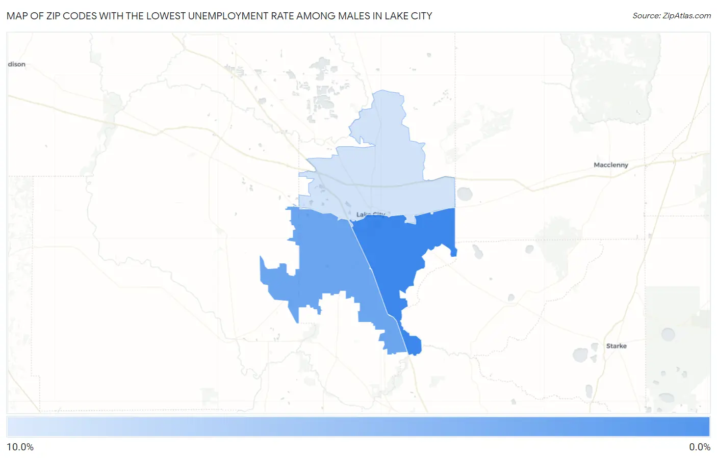 Zip Codes with the Lowest Unemployment Rate Among Males in Lake City Map