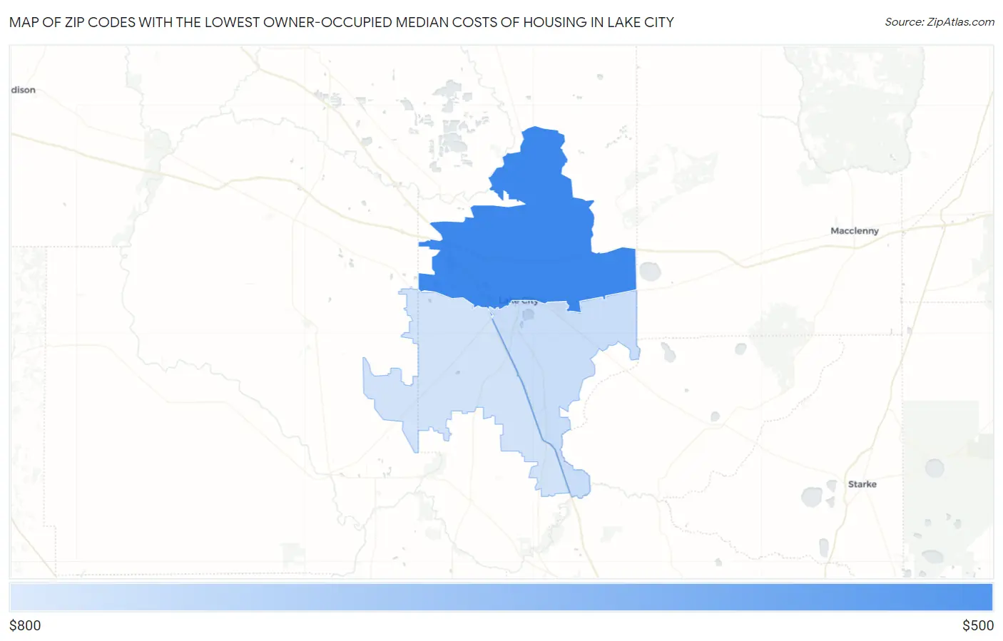 Zip Codes with the Lowest Owner-Occupied Median Costs of Housing in Lake City Map