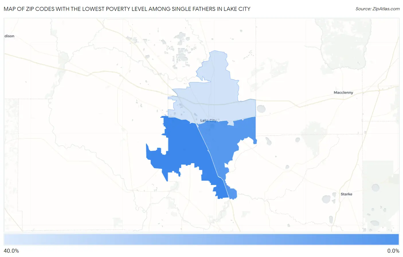 Zip Codes with the Lowest Poverty Level Among Single Fathers in Lake City Map
