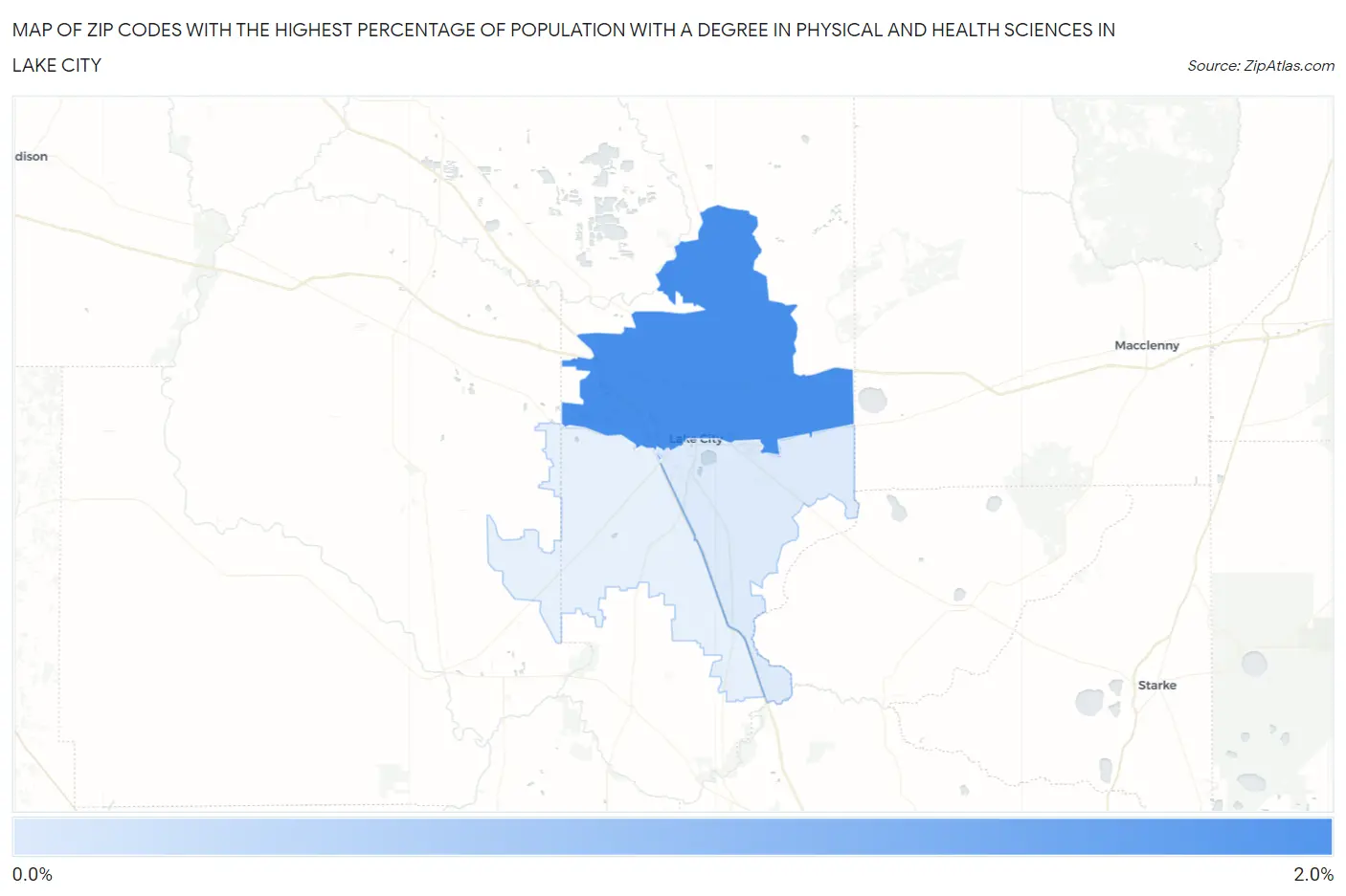 Zip Codes with the Highest Percentage of Population with a Degree in Physical and Health Sciences in Lake City Map