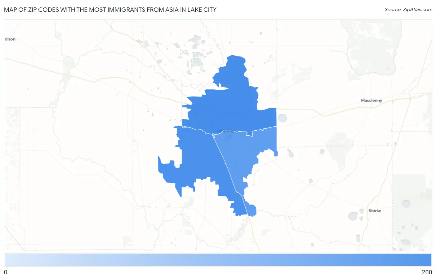 Zip Codes with the Most Immigrants from Asia in Lake City Map