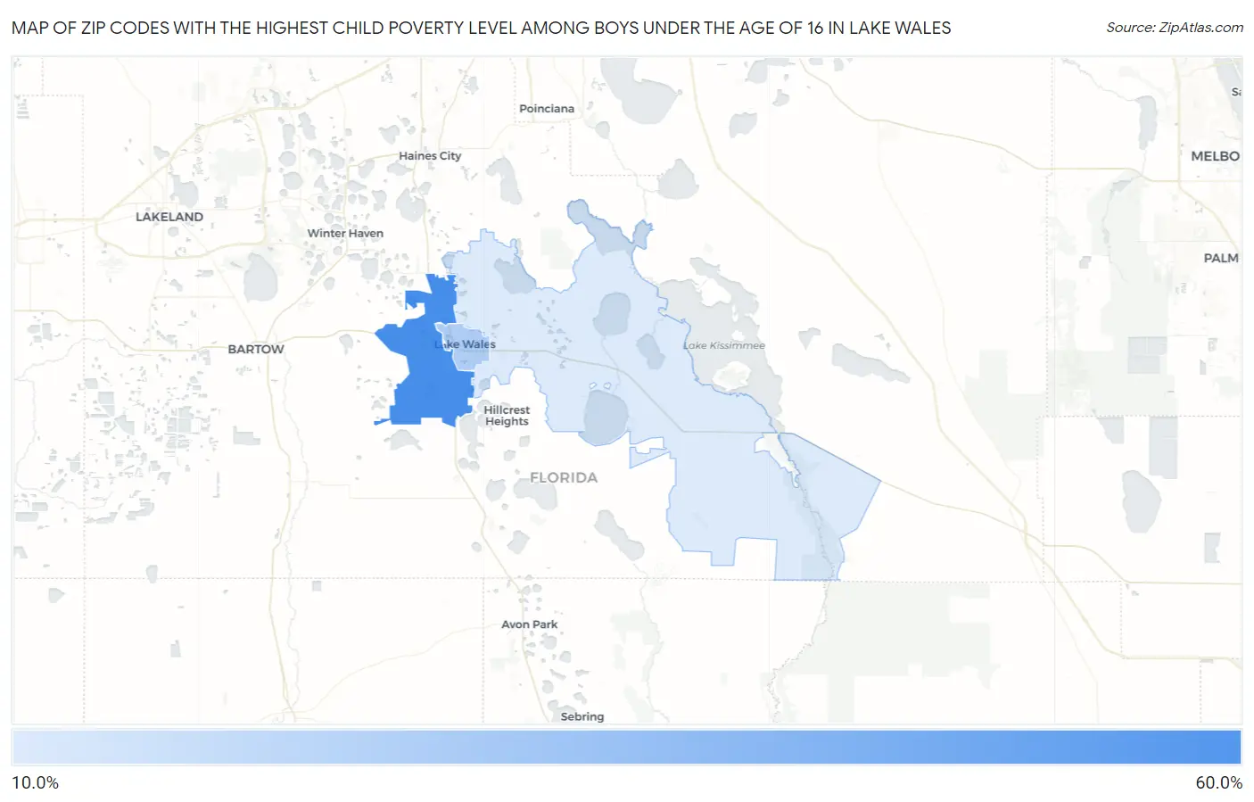 Zip Codes with the Highest Child Poverty Level Among Boys Under the Age of 16 in Lake Wales Map