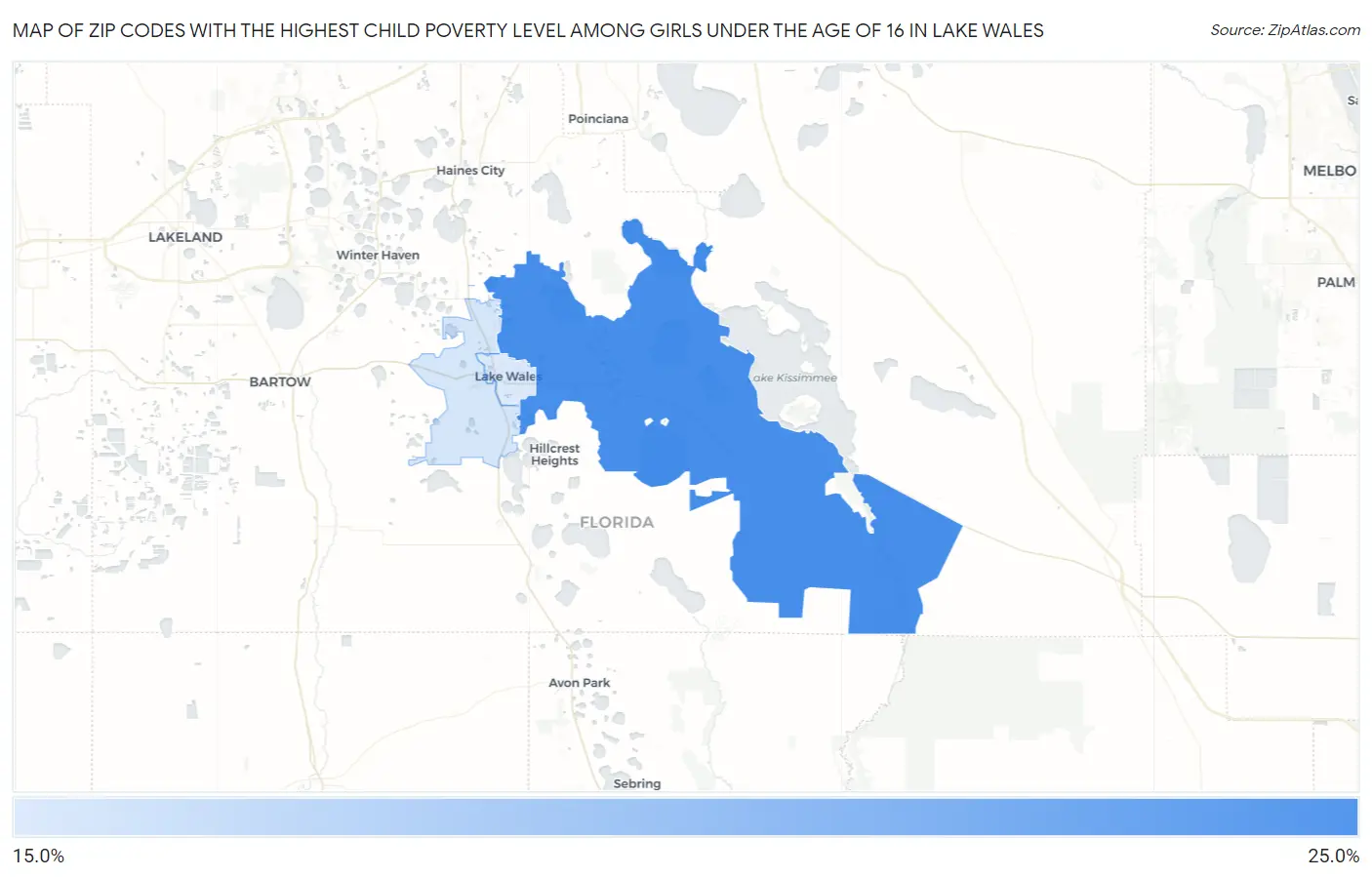 Zip Codes with the Highest Child Poverty Level Among Girls Under the Age of 16 in Lake Wales Map