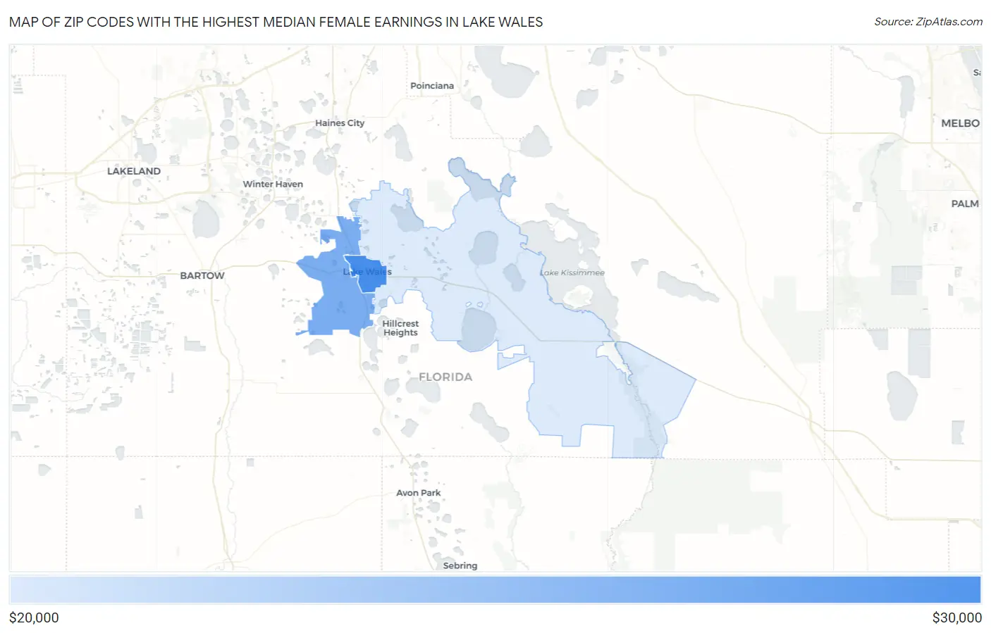Zip Codes with the Highest Median Female Earnings in Lake Wales Map