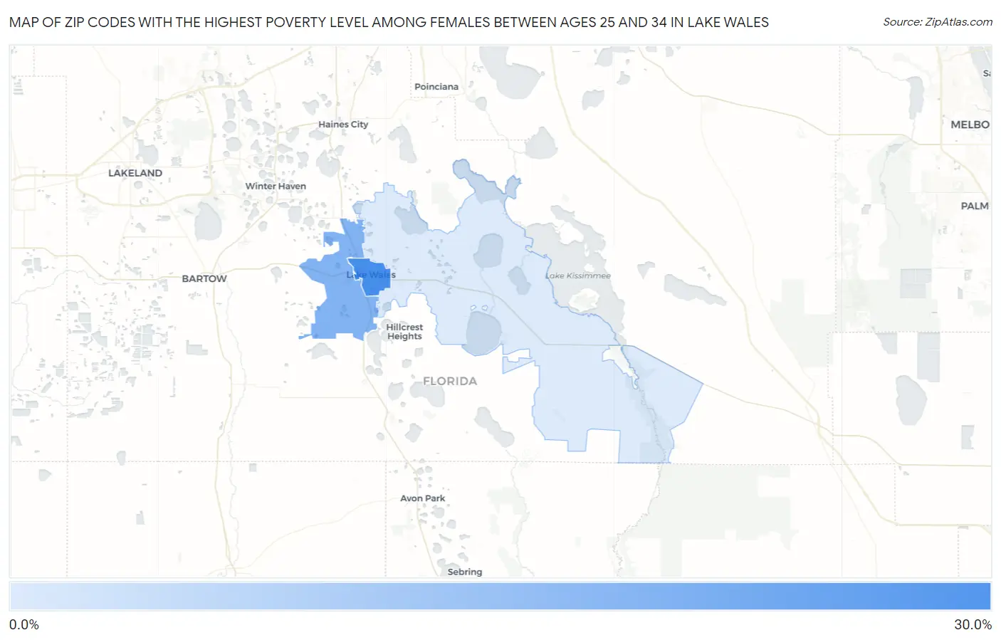 Zip Codes with the Highest Poverty Level Among Females Between Ages 25 and 34 in Lake Wales Map