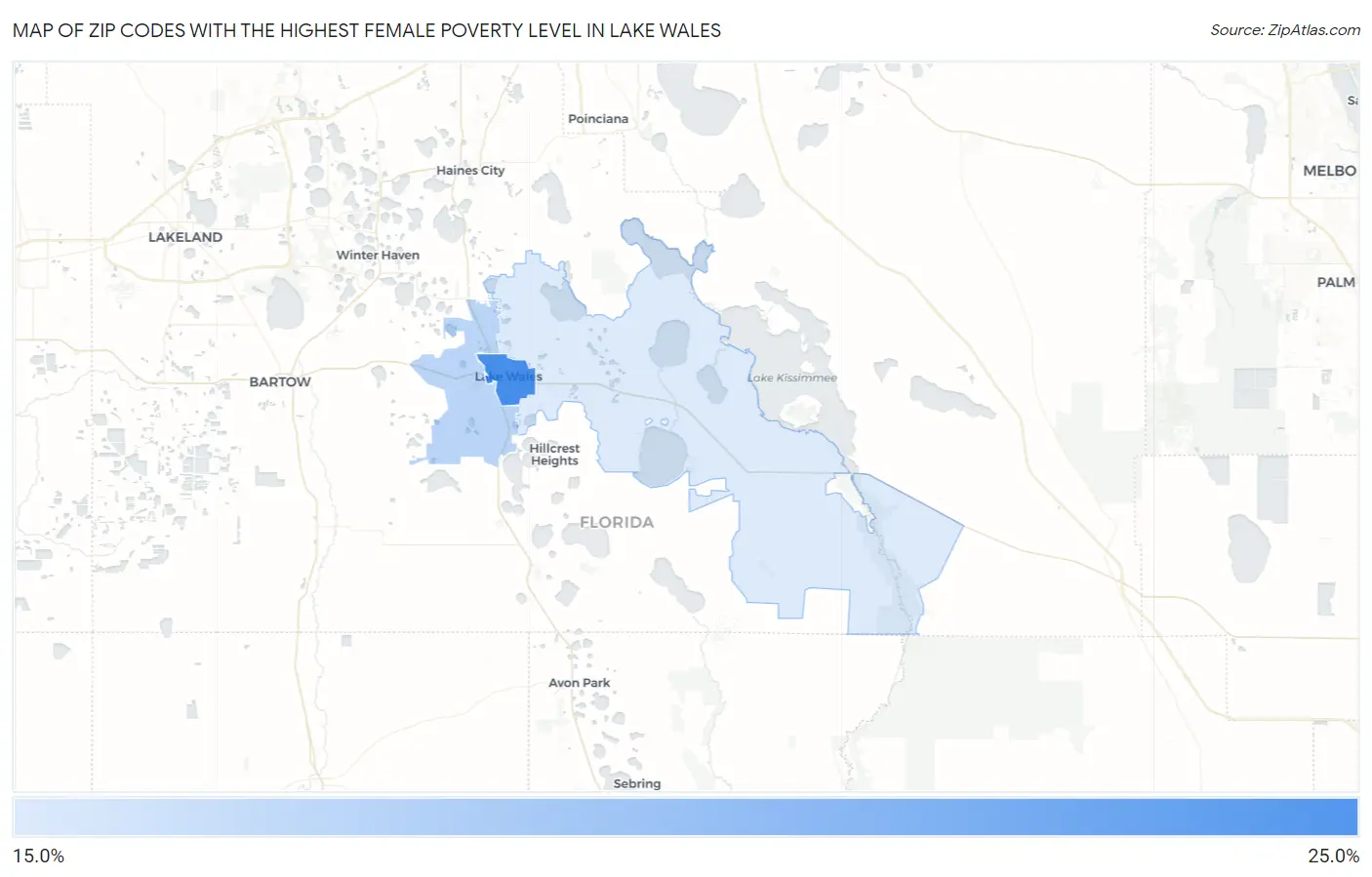 Zip Codes with the Highest Female Poverty Level in Lake Wales Map