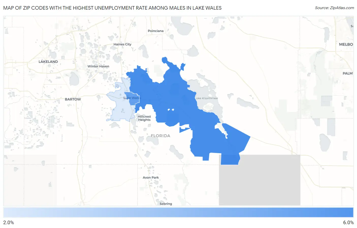 Zip Codes with the Highest Unemployment Rate Among Males in Lake Wales Map