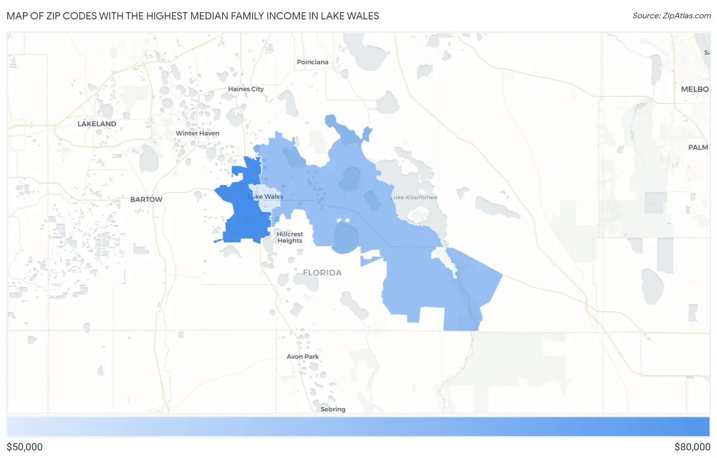 Zip Codes with the Highest Median Family Income in Lake Wales Map