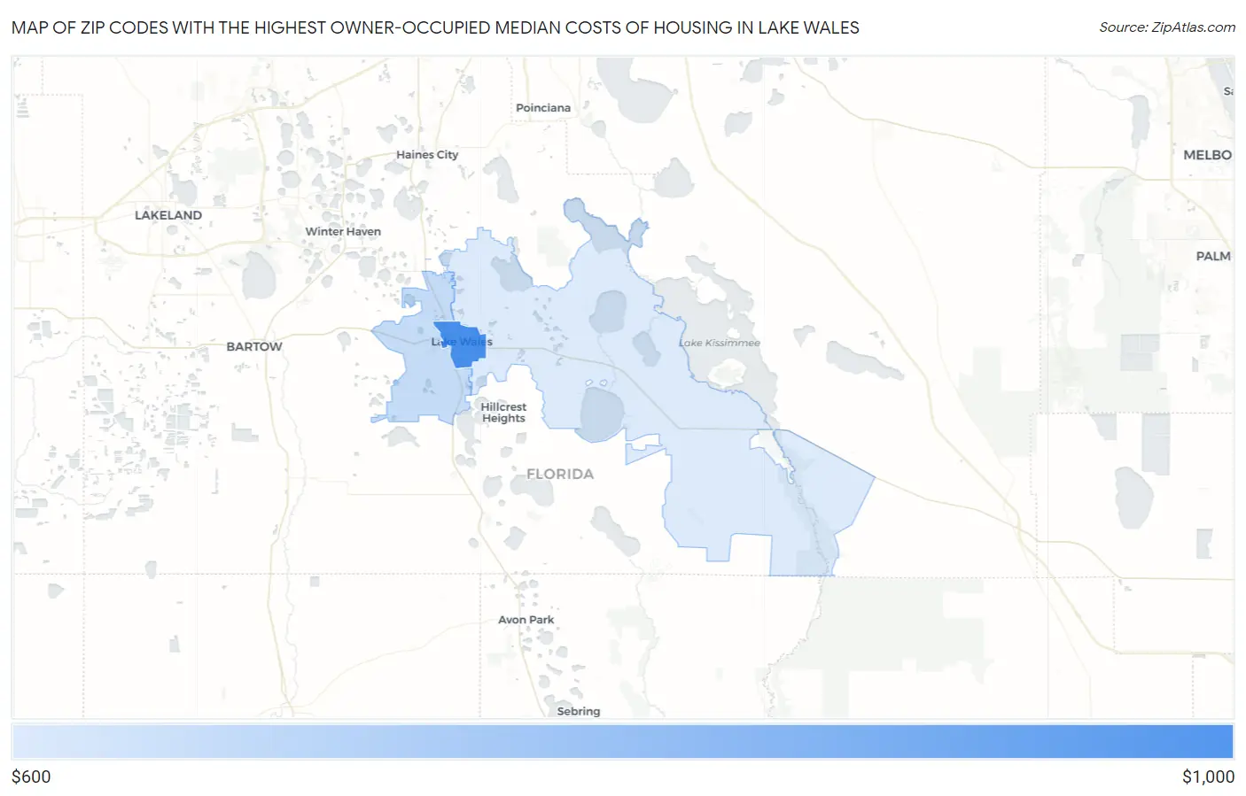 Zip Codes with the Highest Owner-Occupied Median Costs of Housing in Lake Wales Map