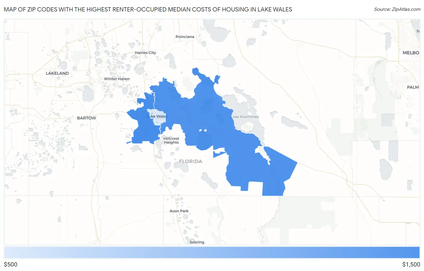 Zip Codes with the Highest Renter-Occupied Median Costs of Housing in Lake Wales Map
