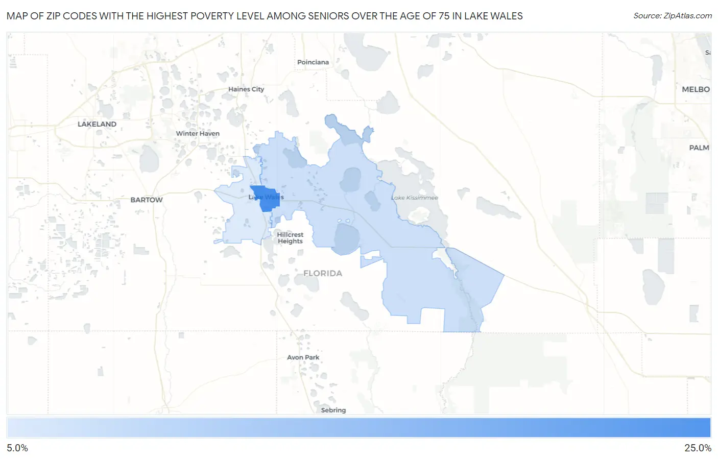 Zip Codes with the Highest Poverty Level Among Seniors Over the Age of 75 in Lake Wales Map