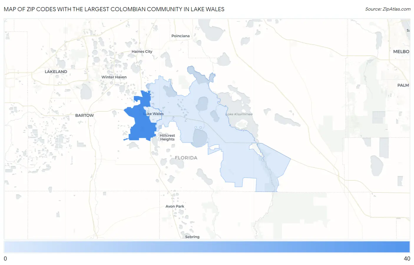 Zip Codes with the Largest Colombian Community in Lake Wales Map