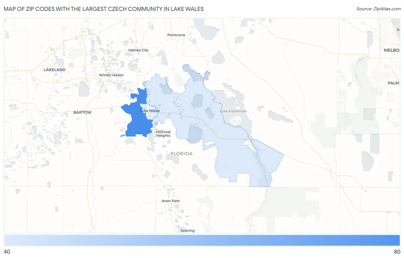Zip Codes with the Largest Czech Community in Lake Wales Map