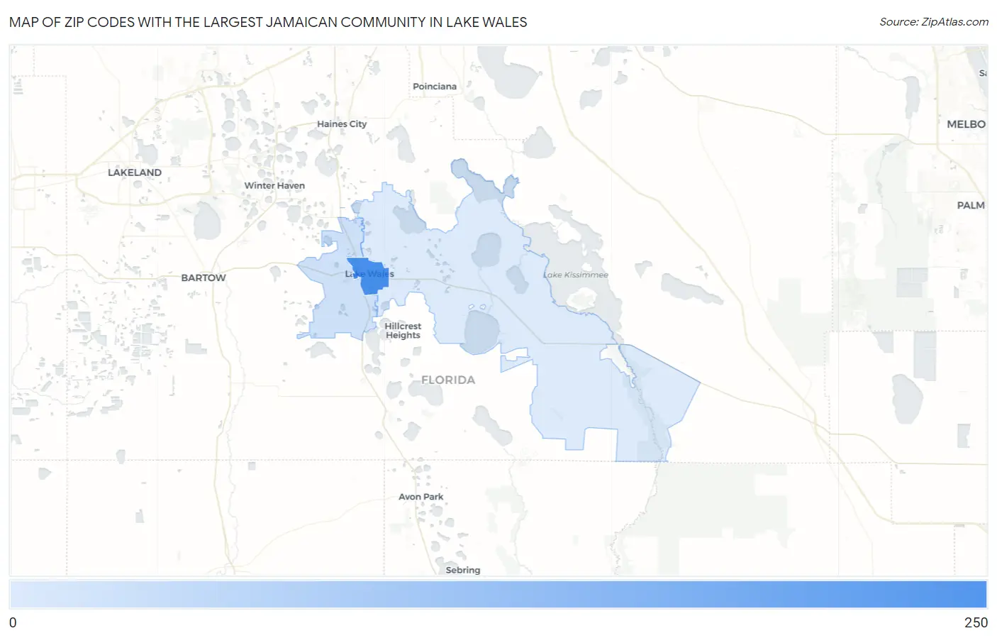 Zip Codes with the Largest Jamaican Community in Lake Wales Map