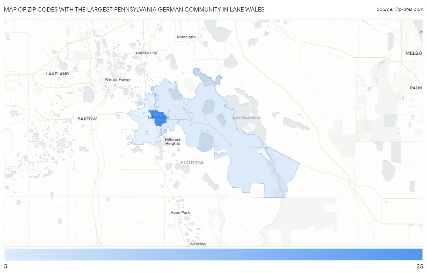 Zip Codes with the Largest Pennsylvania German Community in Lake Wales Map